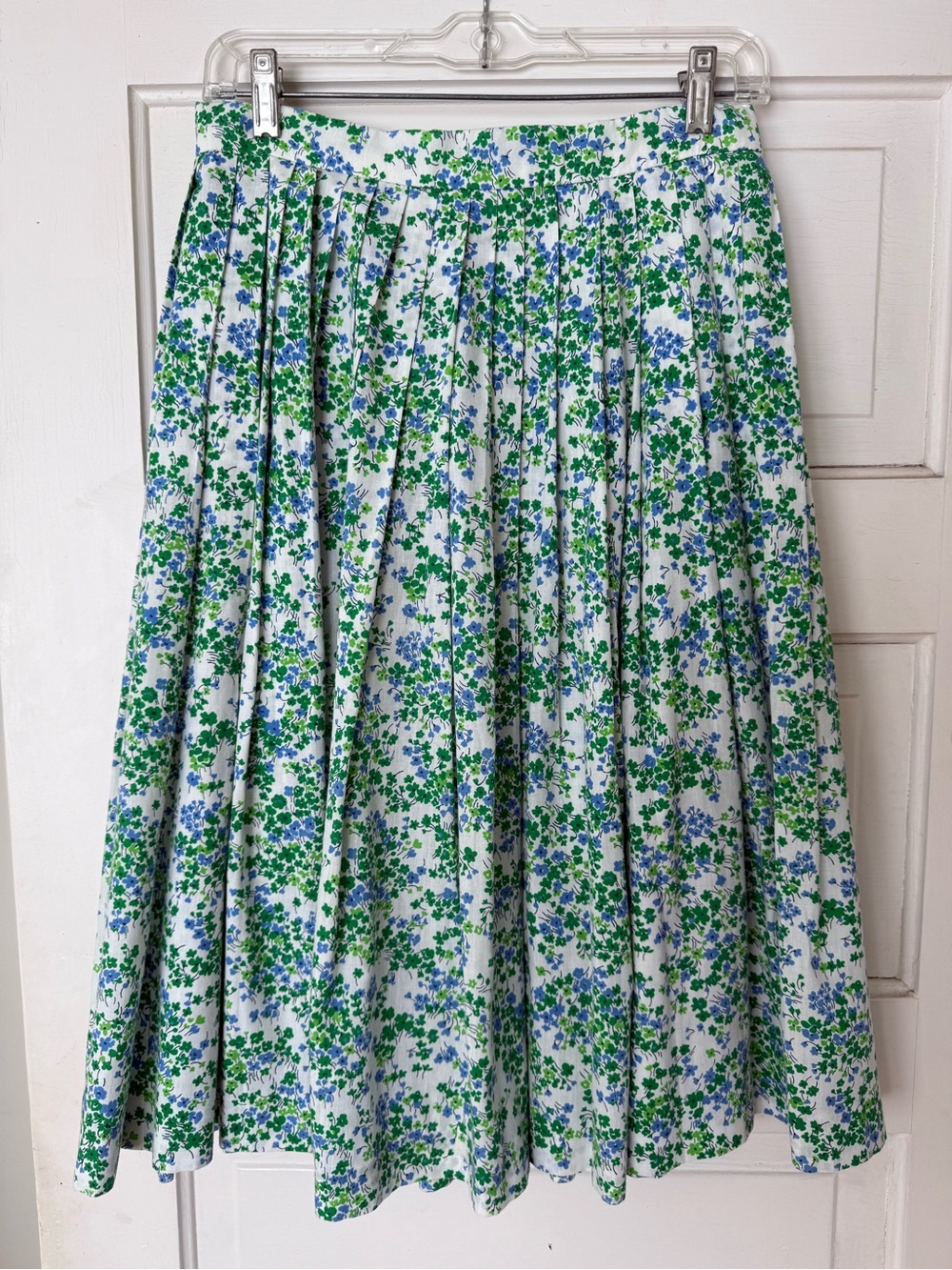 Vintage Floral Pleated Midi Skirt - Blue & Green